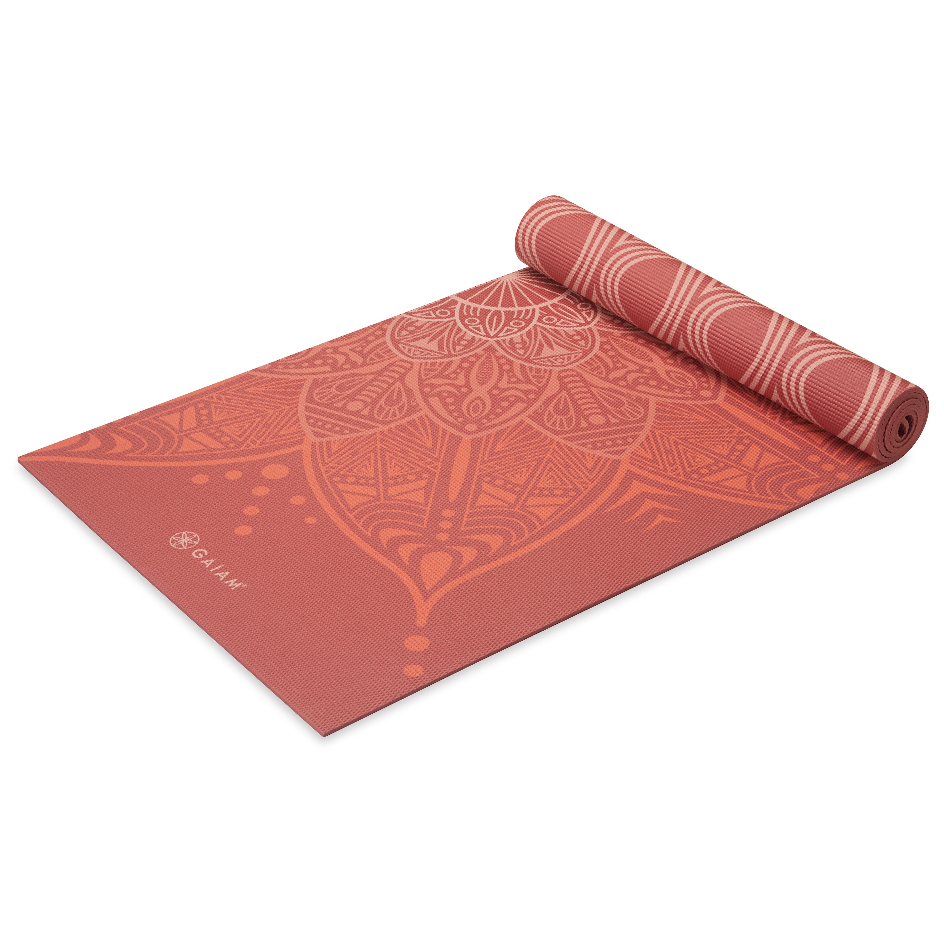 Gaiam Premium Reversible Changing Petals Yoga Mat (6mm) top rolled angle